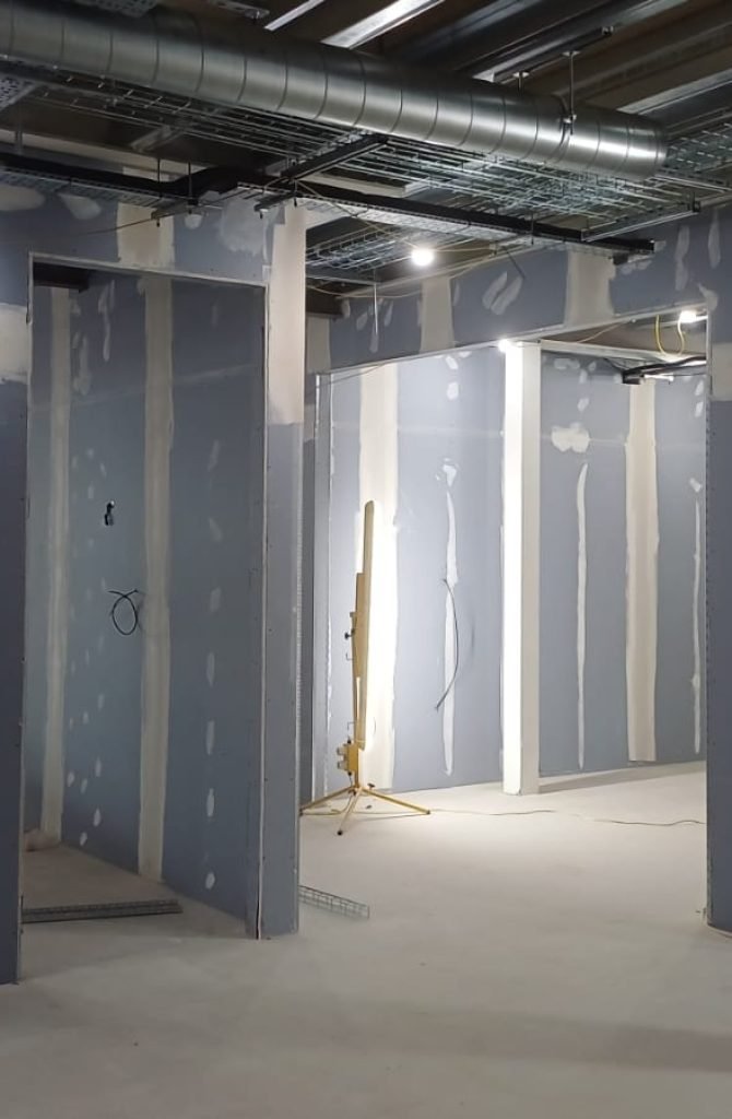 Prepared interior surfaces during Speed Rescue finishing work
